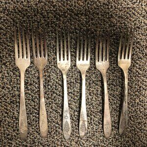 Set of 6 Bird of Paradise by Community, Silverplate Dinner Forks Art Deco